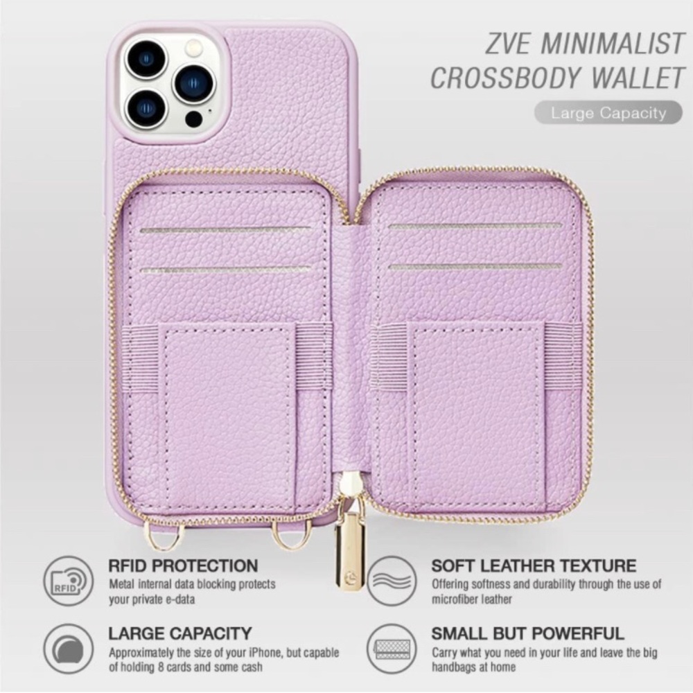 Lavender Lilac Purple Iphone 13 Pro Max Phone Case with Wallet no Strap
